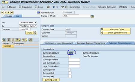 Dunning Procedure in the Customer Master