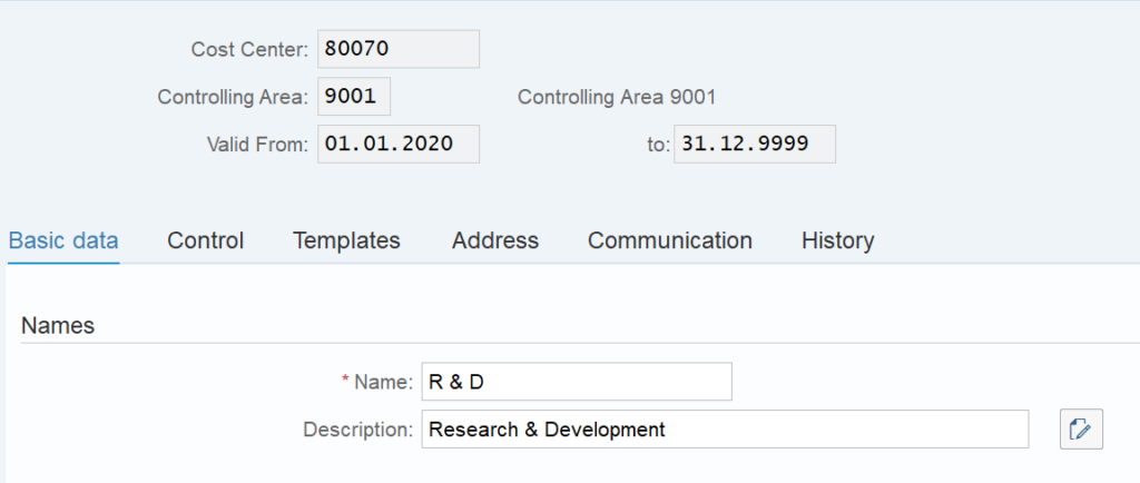 create a cost center in sap