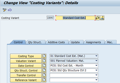 SAP Controlling Module: Product Costing Variant