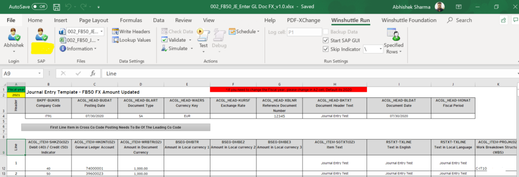 Fill the Winshuttle Scripts Template