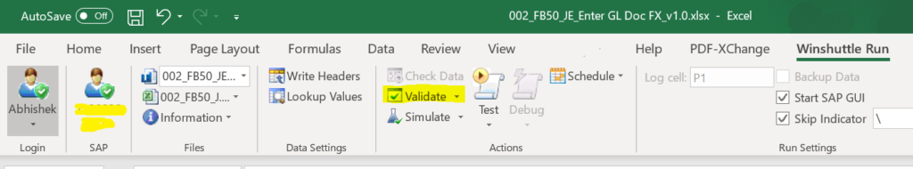 Winshuttle in SAP: Validate