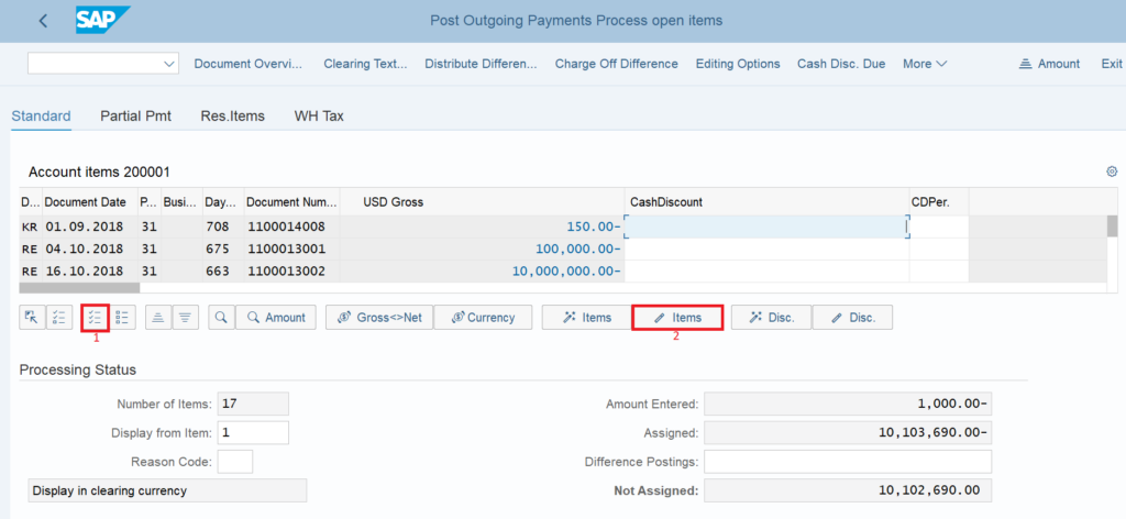 Post an outgoing payment in SAP: Process Open Items