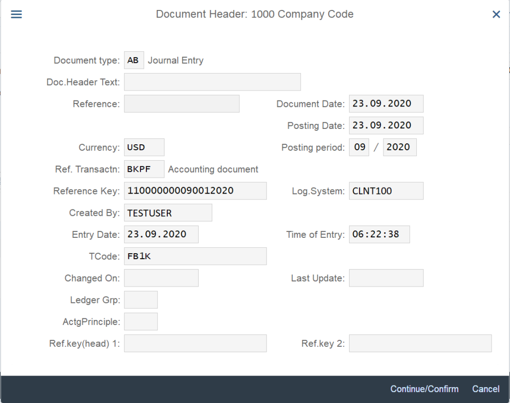 Display the Document Header