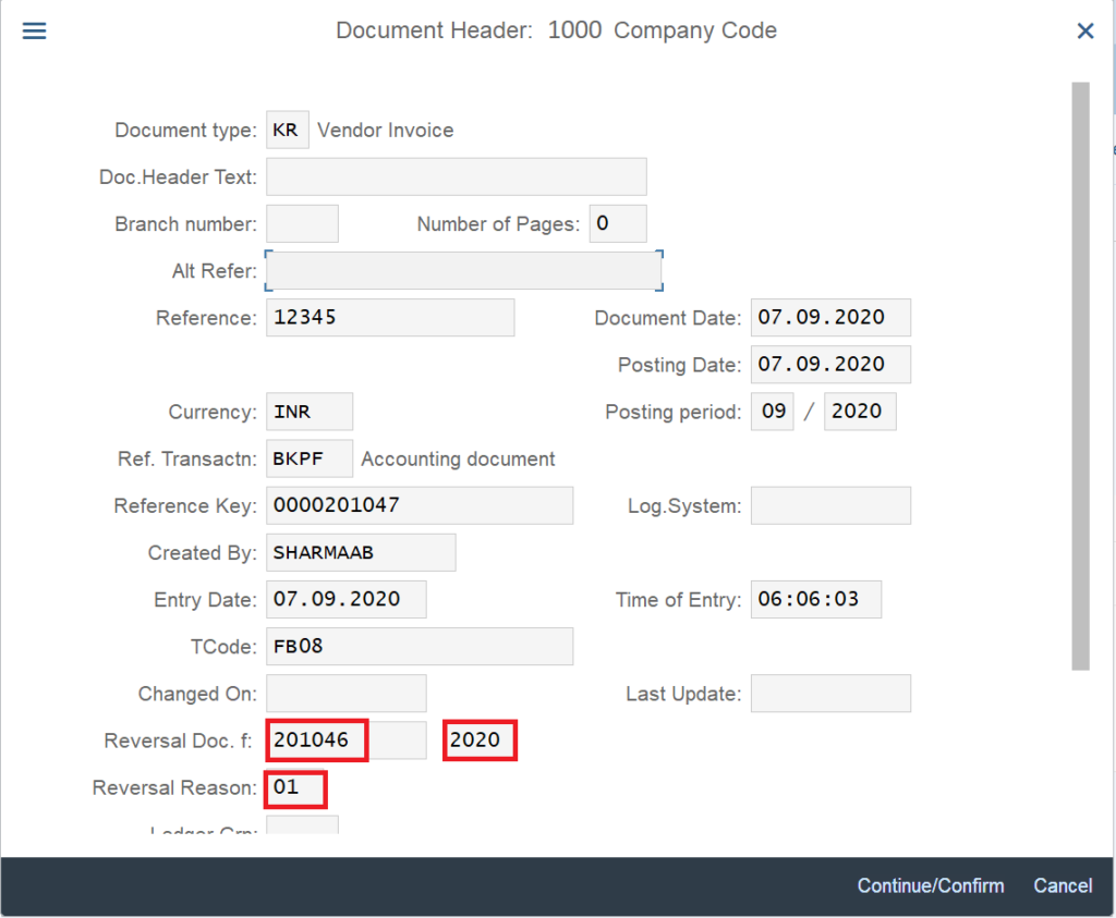 Reverse an Accounting Document