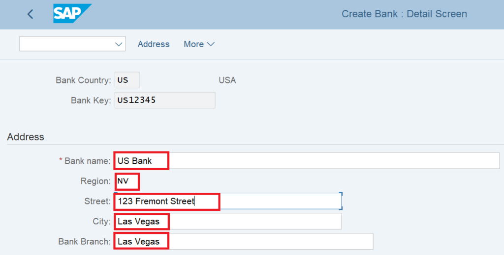 Bank address details in a bank key in sap