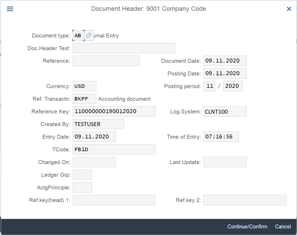 Display the Document Header