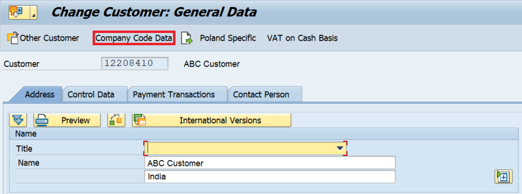 Company Code Data in Customer Master