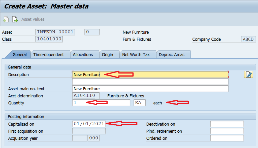 AS01 in SAP: Enter the general details