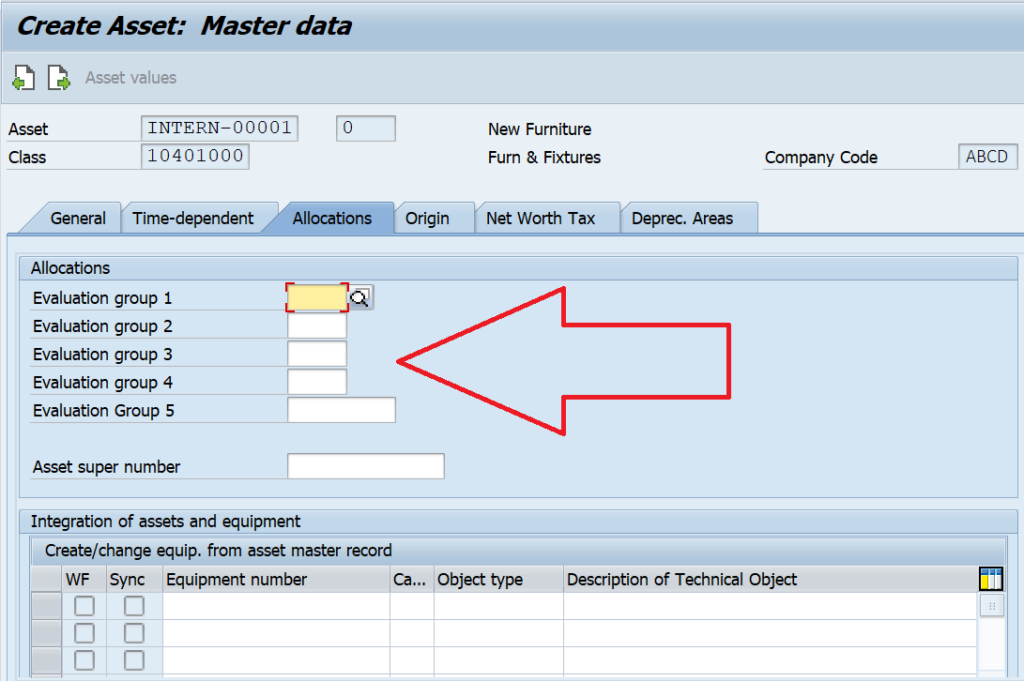 Evaluation groups in asset master