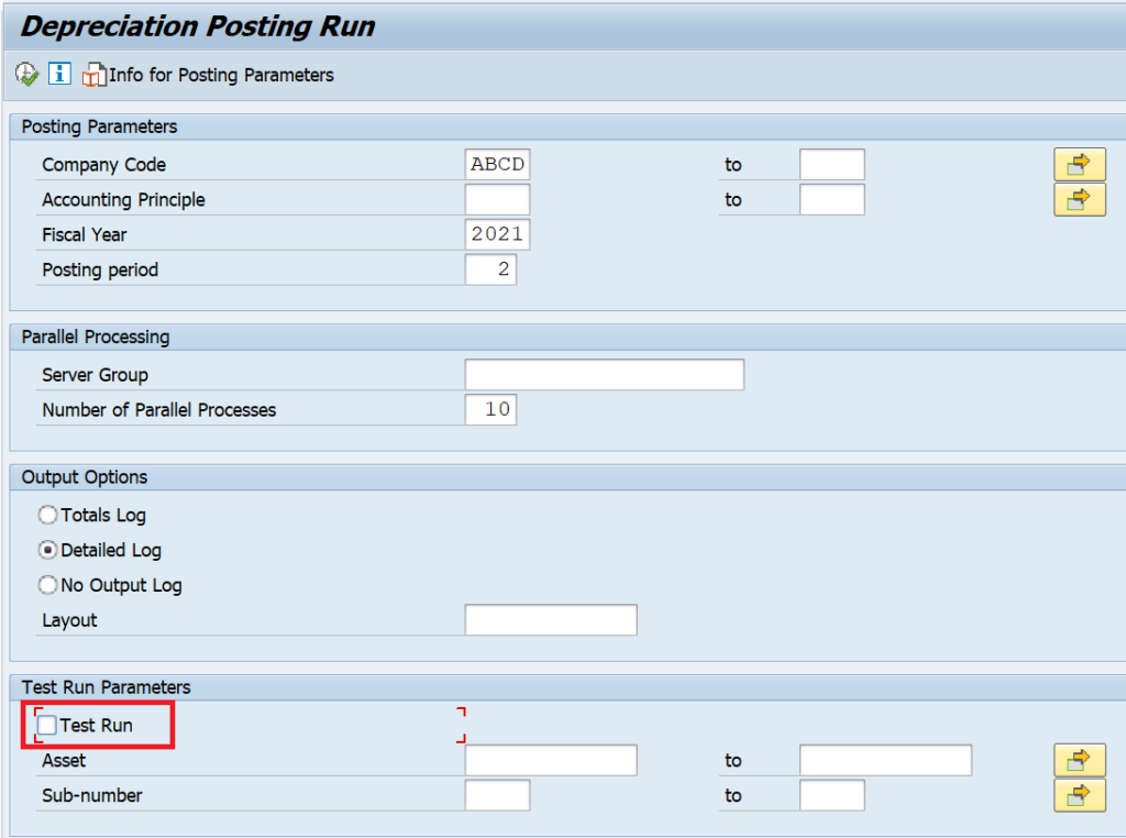 Depreciation Run in SAP: AFAB Initial Screen