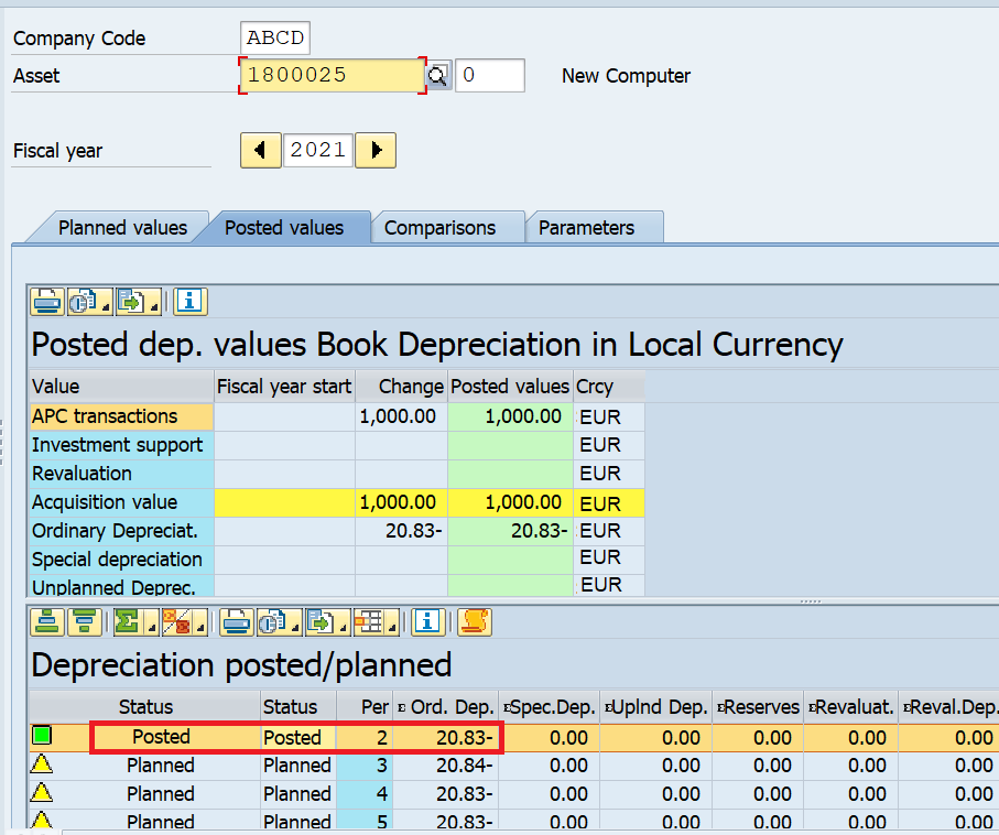 Display Posted Depreciation Values in AS03 or AW01N