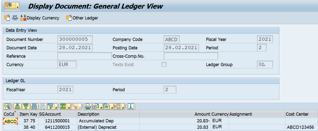 Depreciation Accounting Document Entry in FB03