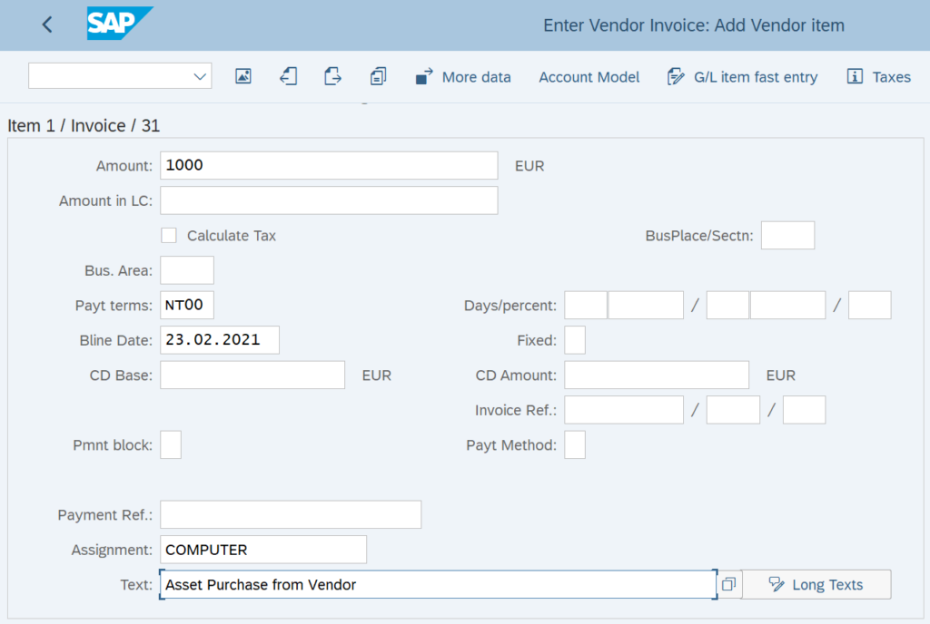 Enter the Vendor Amount