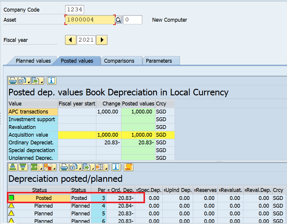 Asset posted with depreciation amount in AFAB