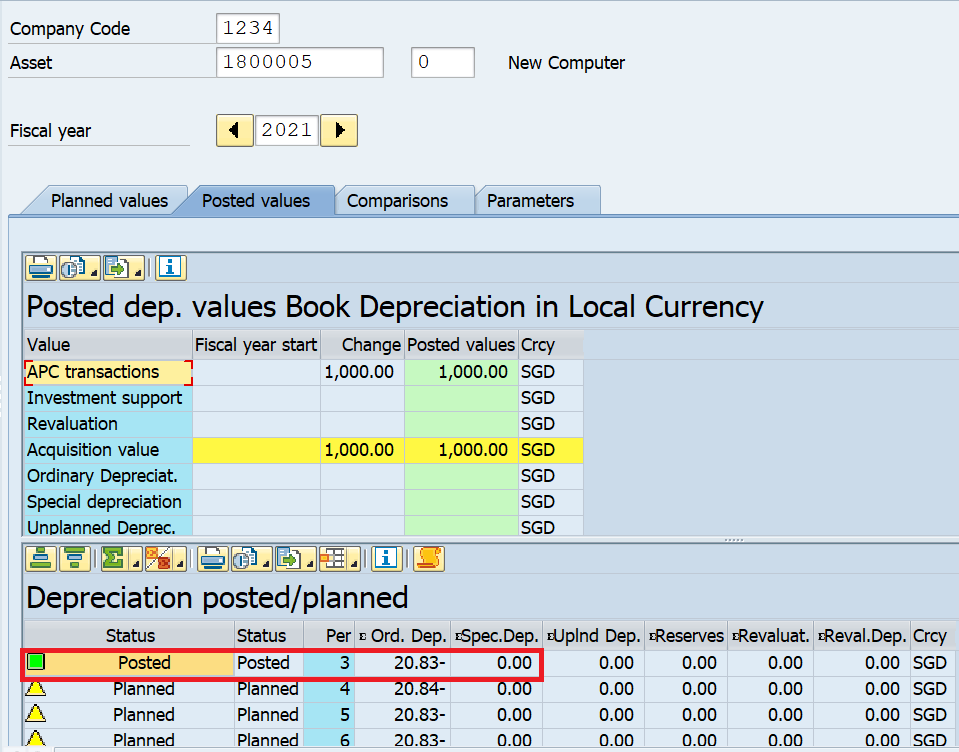 Display the Posted Depreciation Amount