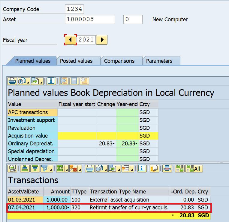 Display the Asset Values in AS03