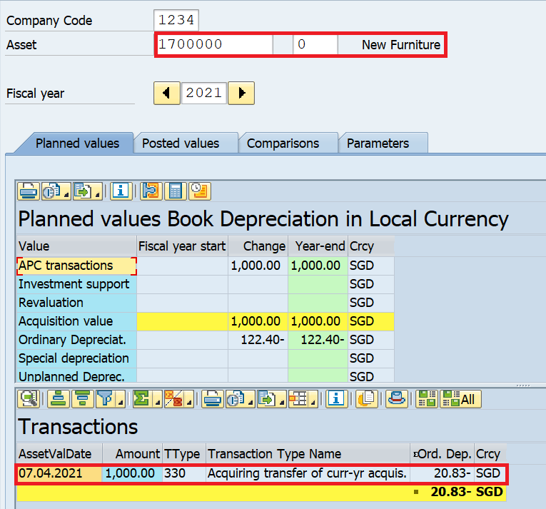 Display the Asset Values in AS03