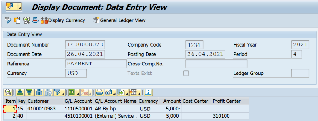 Display the accounting document