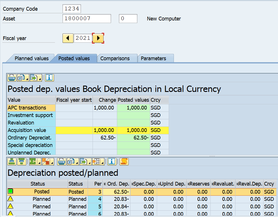 Display Sending Asset Values in AW01N or AS03