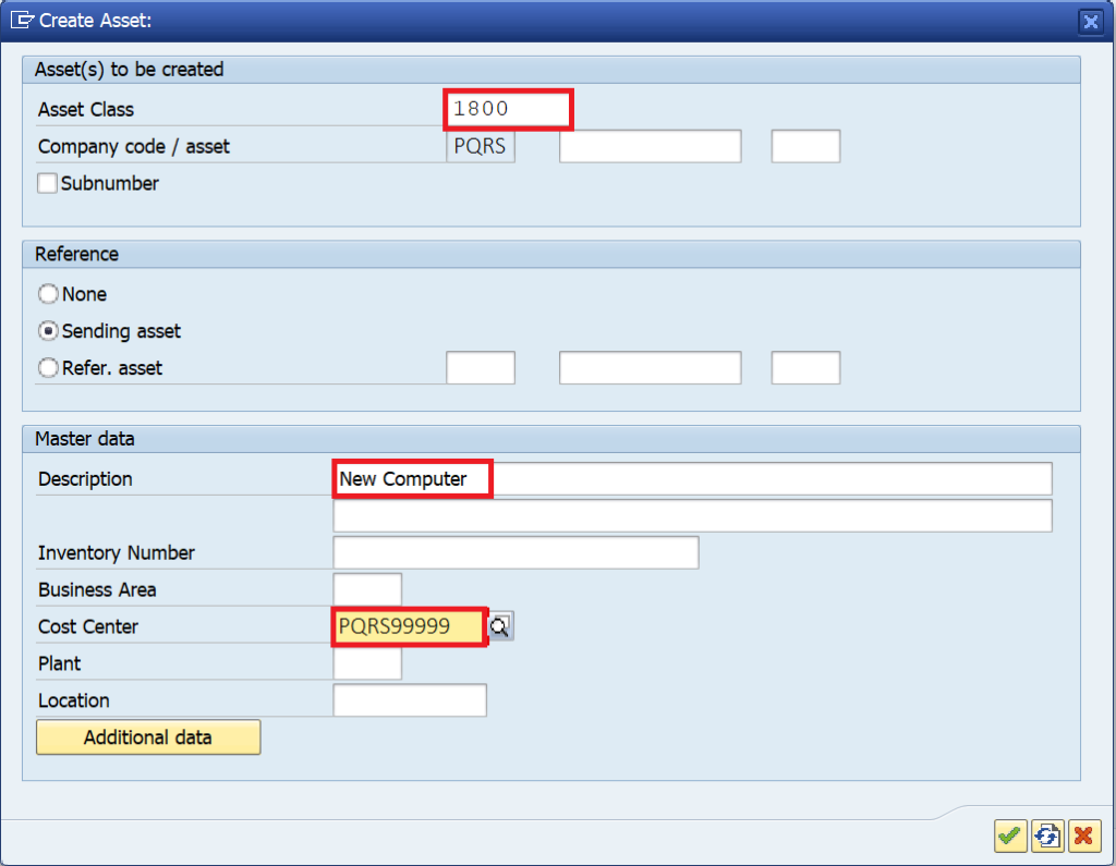 Create Receiving Asset Master Data.