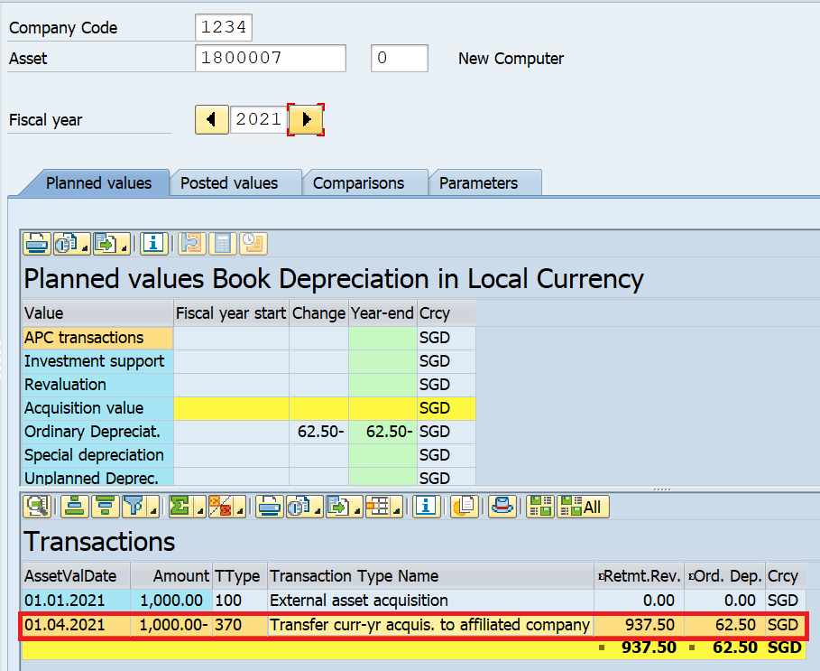 Display the Sending Asset Values