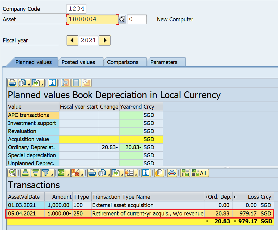 Display Asset Values in AW01N