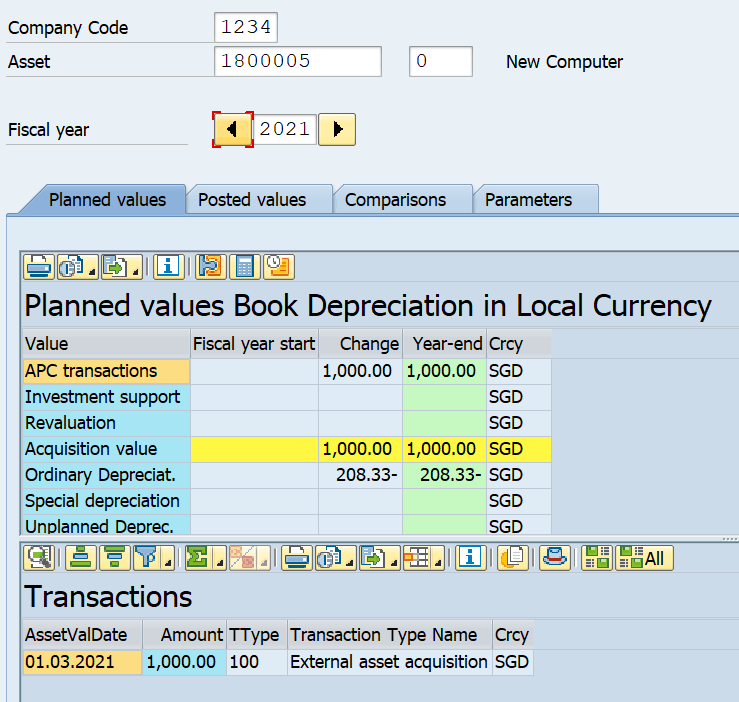 Display Asset Values in AS03