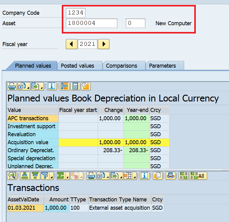 Asset Code in AS01 with Acquisition Value in ABZON or F-90