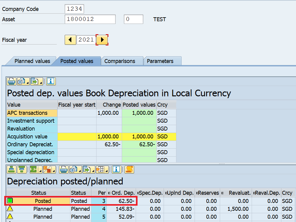 Posted Depreciation Values in AW01N