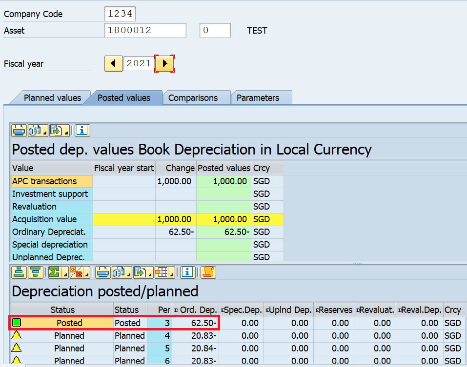 Display Asset Depreciation Amount in AS03