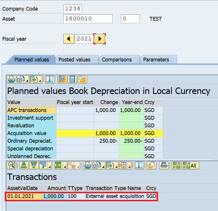 Display Asset Acquisition Value in AS03