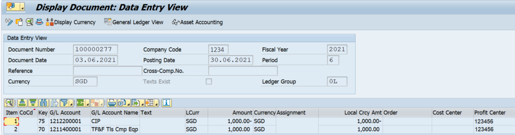 AuC to Final Asset Accounting Entry