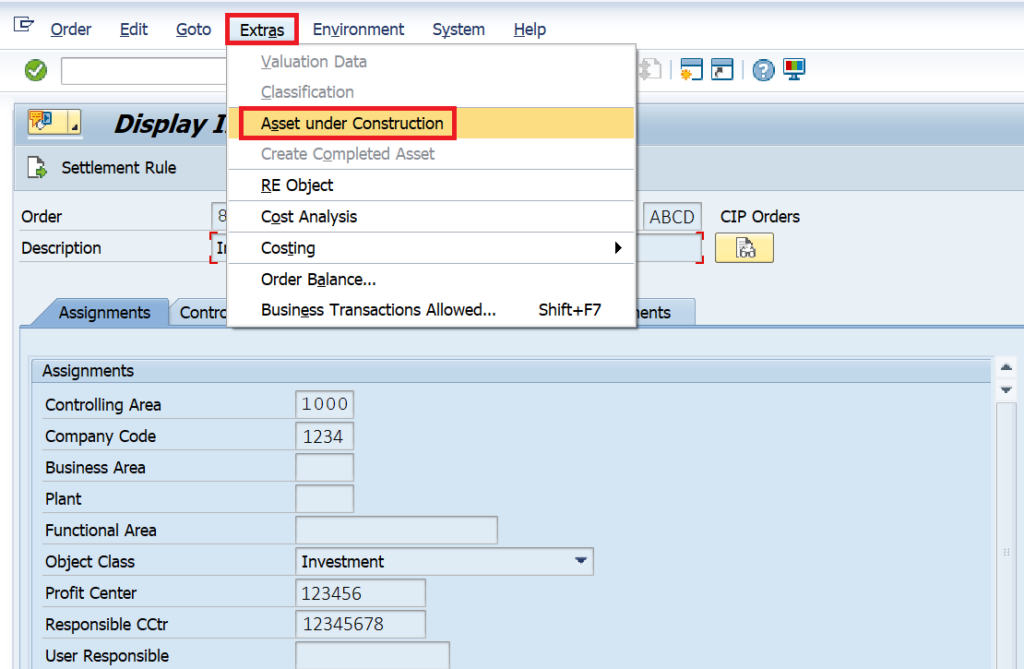 Internal Order in SAP: KO01